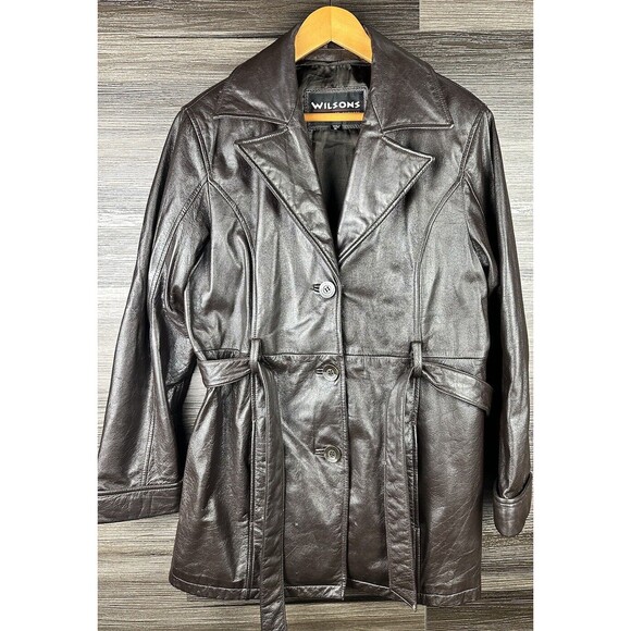 Wilson's Jacket Women's medium Dark Brown 100% Genuine Leather Collared - Picture 4 of 9